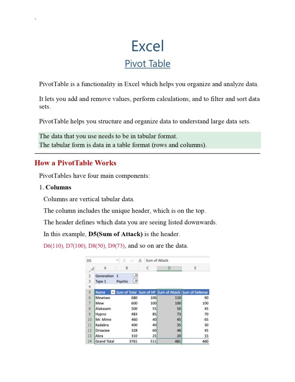 Excel Pivot Table: A Pdf Guide